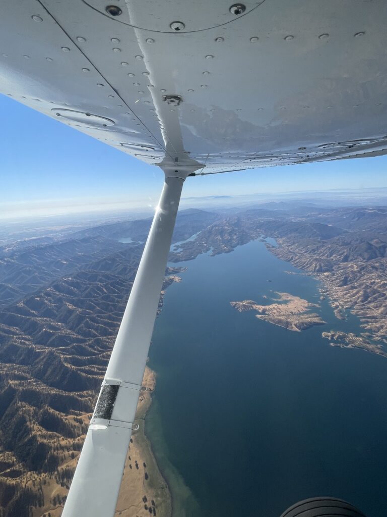 Mid-flight in blue jewel aircraft